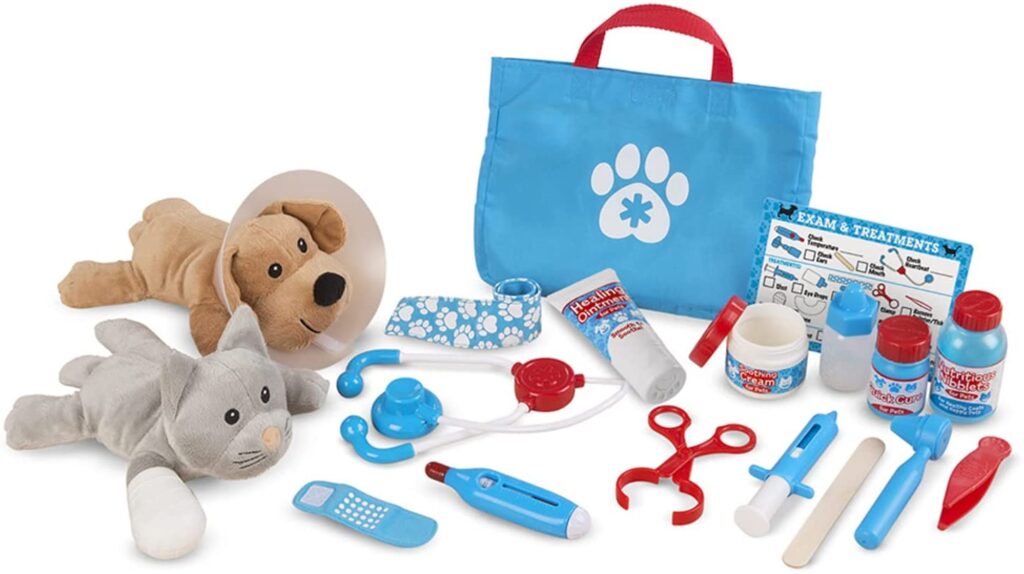 Vet playset with dog and cat stuffed animals