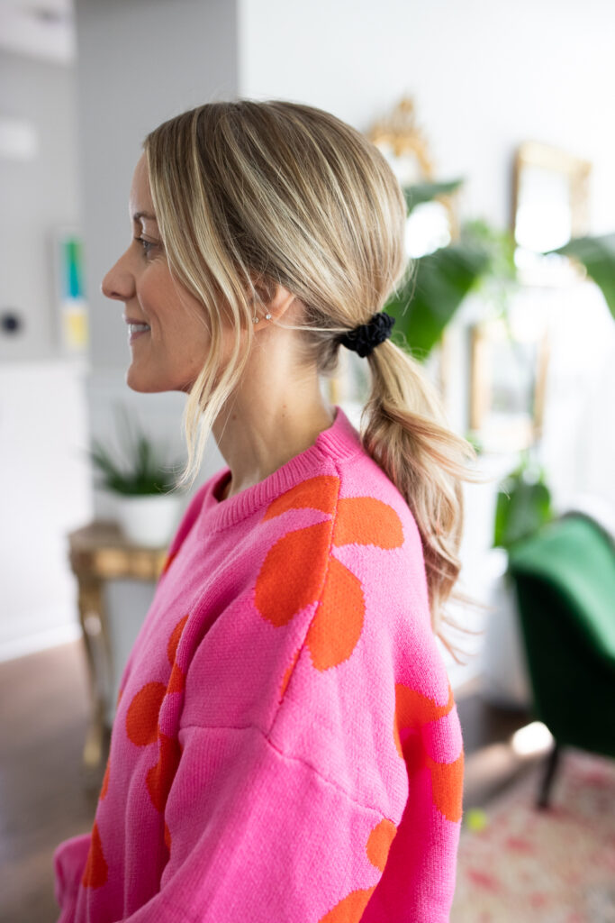 woman wearing a Silkie Pure Mulberry Silk Scrunchies