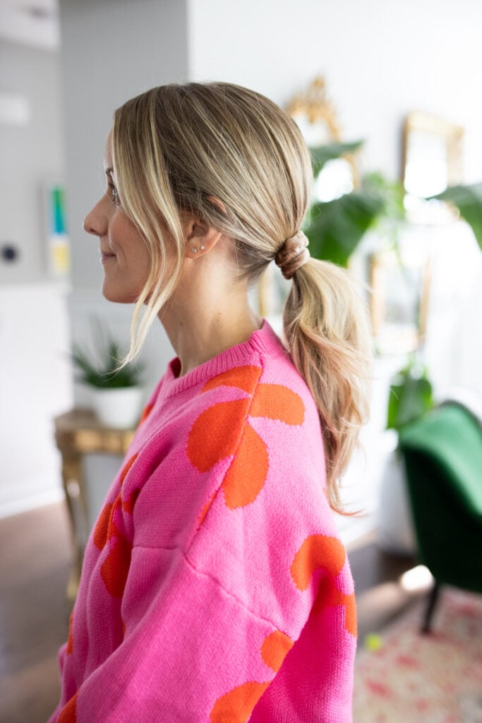 woman wearing a Velvet Scrunchies for Thin Hair