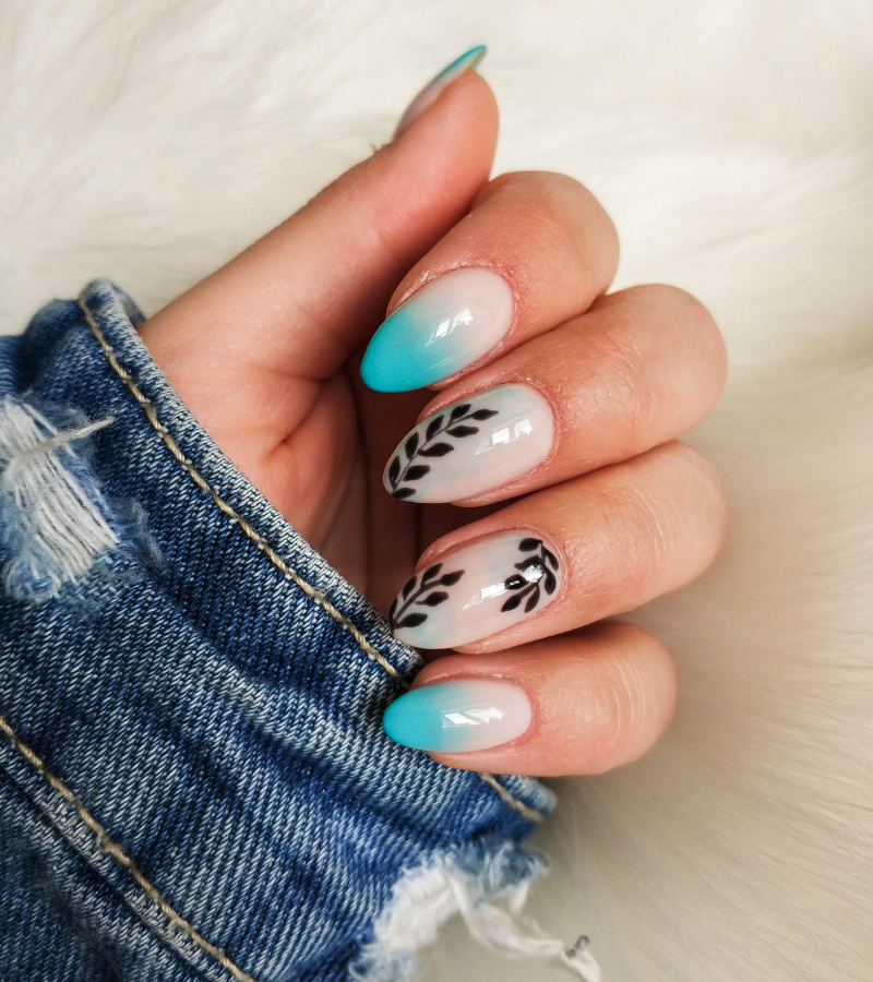 Amazon.com: Almond Shaped Press on Nails Medium Long Length Acrylic Nails  Full Cover False Nails with Designs Glitter Swirl Fake Nails Artificial  Ombre Blue Purple Glossy Stick wn Nails for Women 24