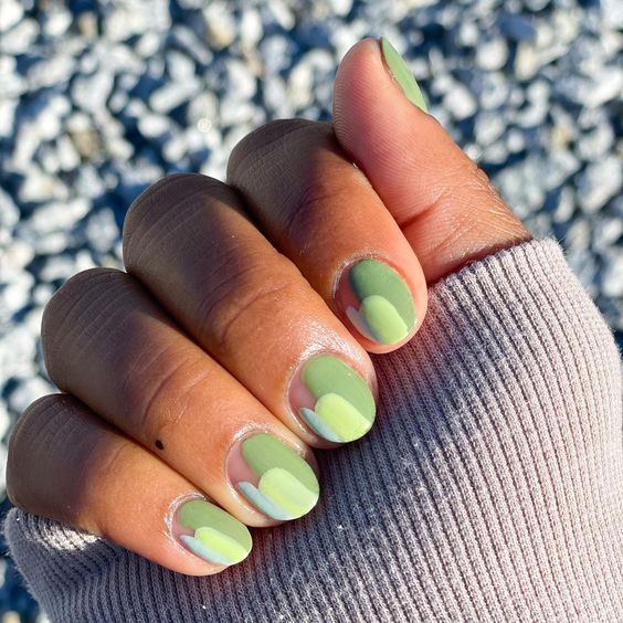 green abstract nails
