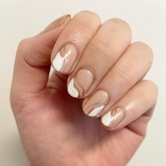 nude and white nails