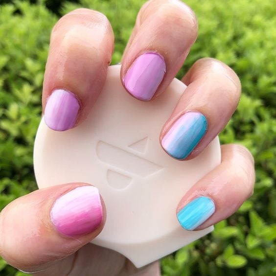 blue and pink watercolor nails