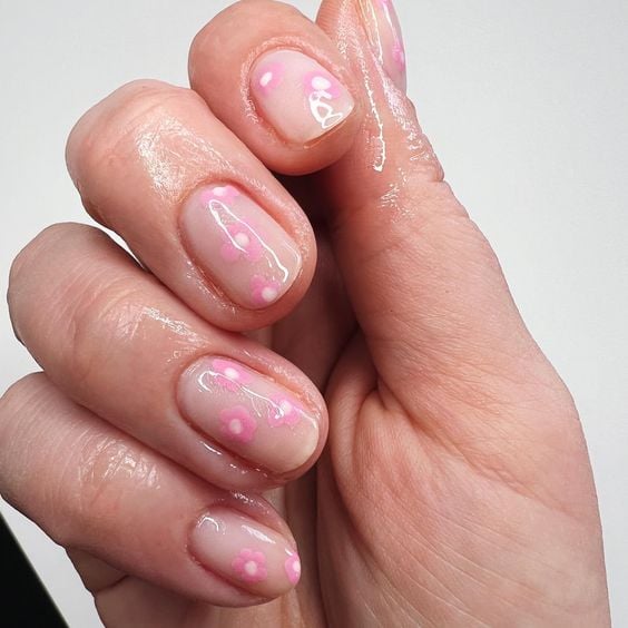 45 Trendy Spring Nails That'll See Everywhere : Pink Flower Embossed Short  Nails