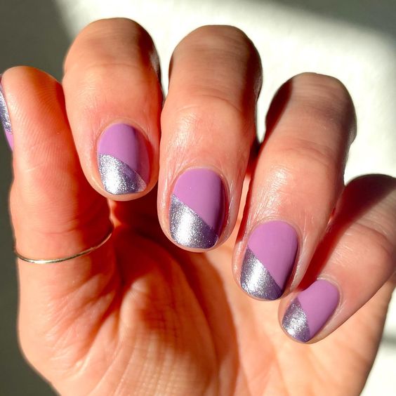 purple and silver nails