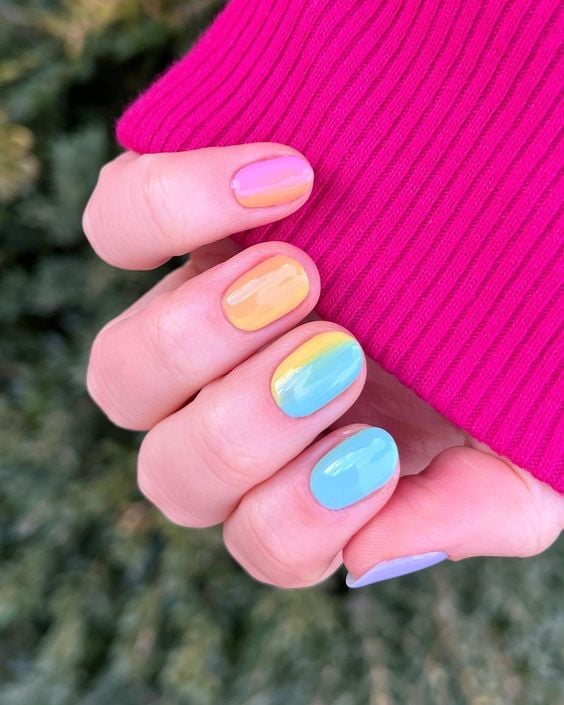 rainbow color block nails