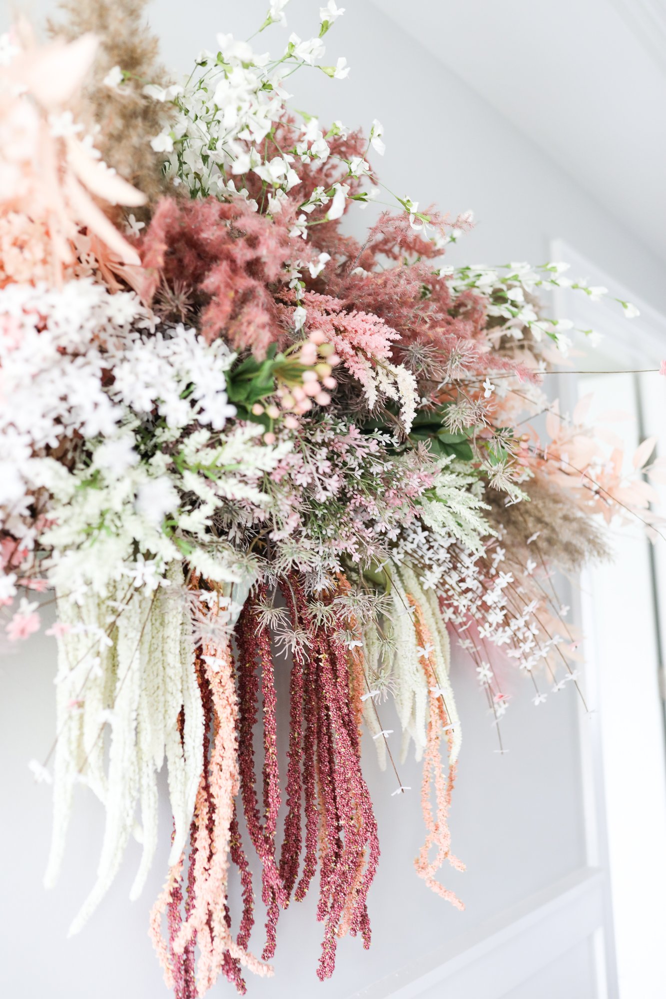 close up of flowers on Peach Floral Wall Installation 