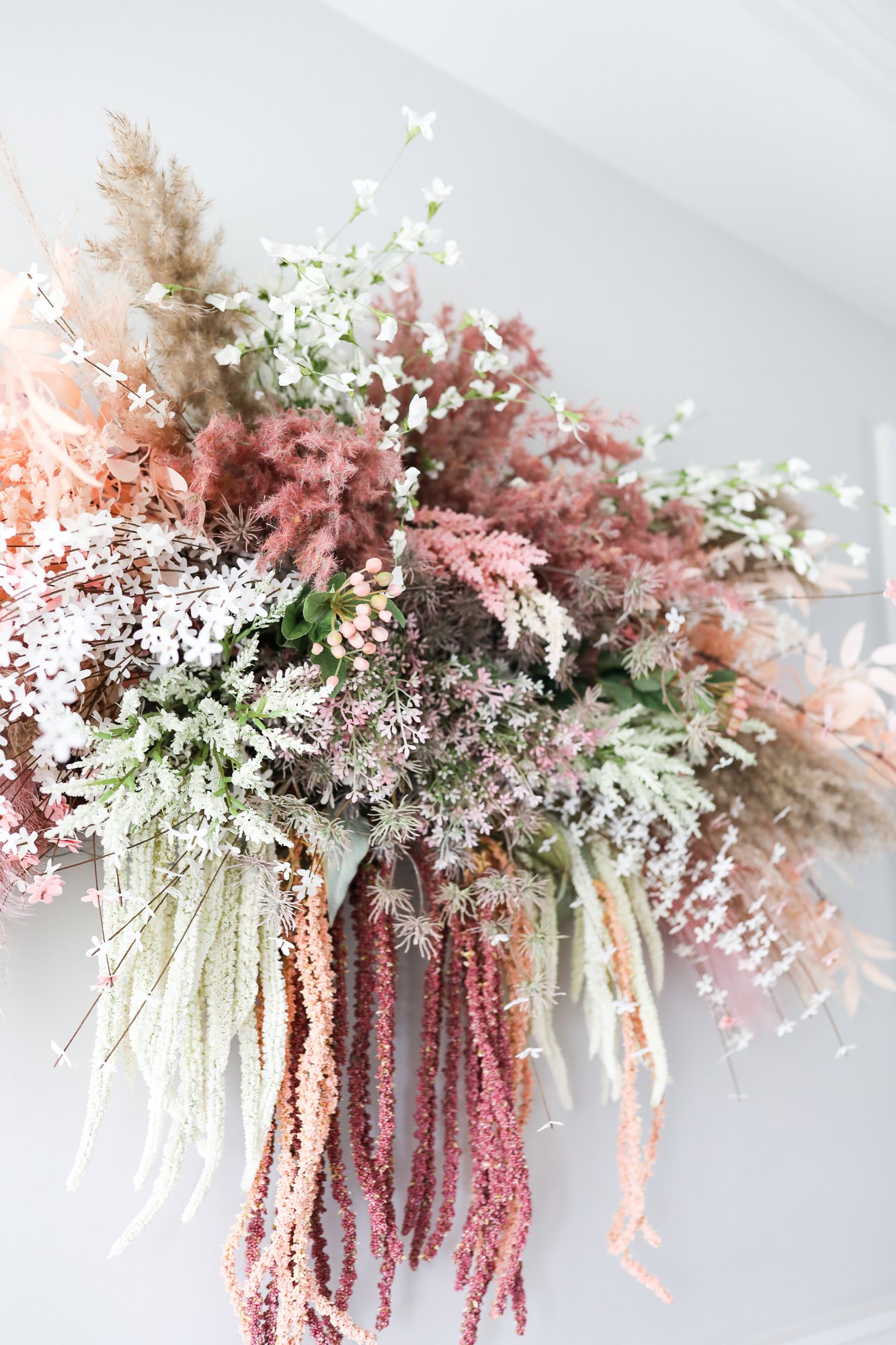 flowers on a floral wall installation