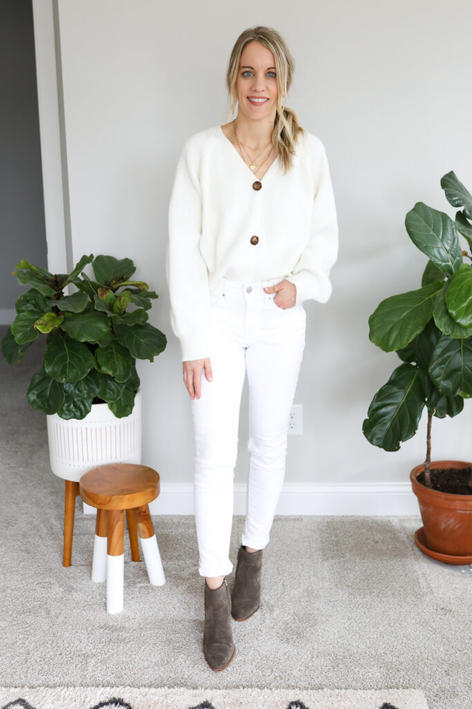 white jeans and white sweater 