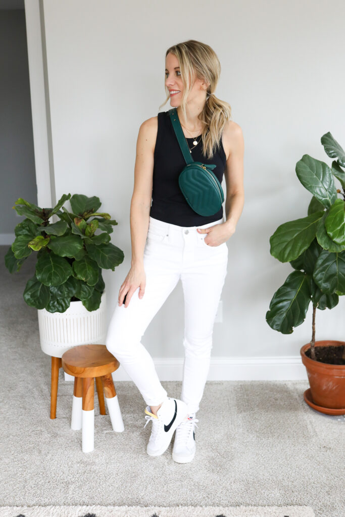 White Jeans, Bodysuit and Sneakers