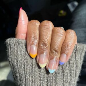 31 Best French Tip Nail Ideas Paisley Sparrow Pastel Rainbow Mani 300x300