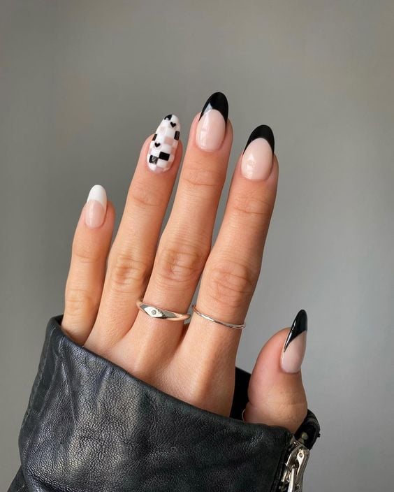 black and white tip acrylic nails