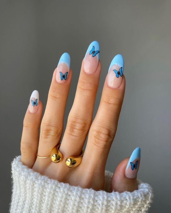 easy blue and black nail art