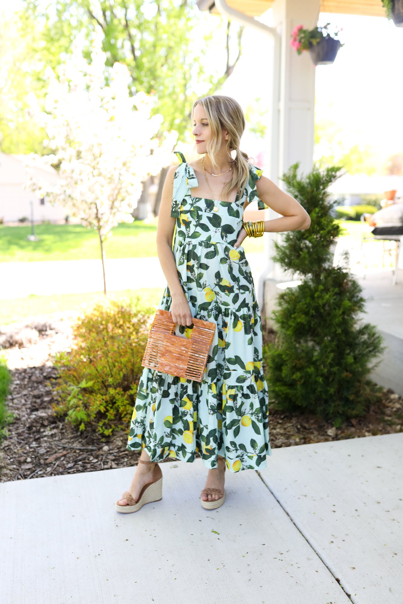 woman wearing lemon and mint dress from Chicwish for a chicwish review