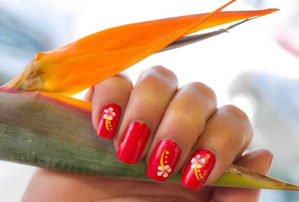 hawaiian flower nail design