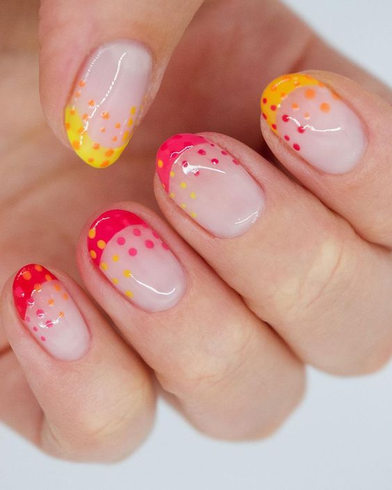 Yellow and pink french tips with dots
