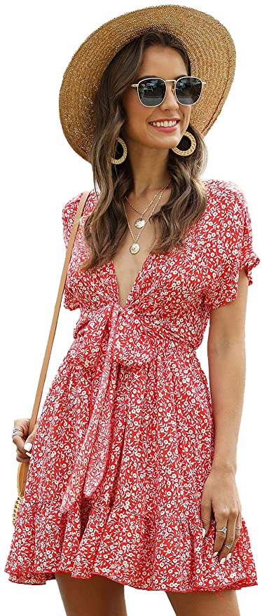 vneck red floral dress