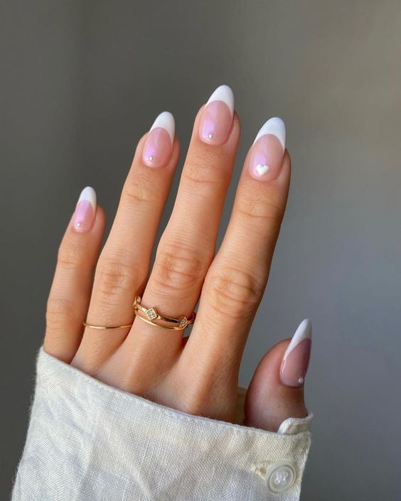 Iridescent french tip with heart accent