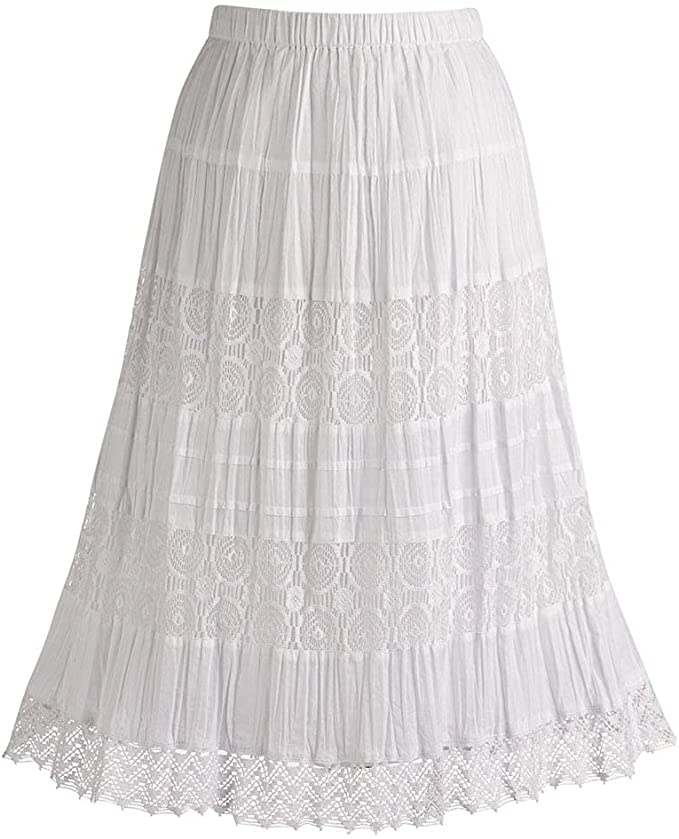 a white broomstick style of skirt