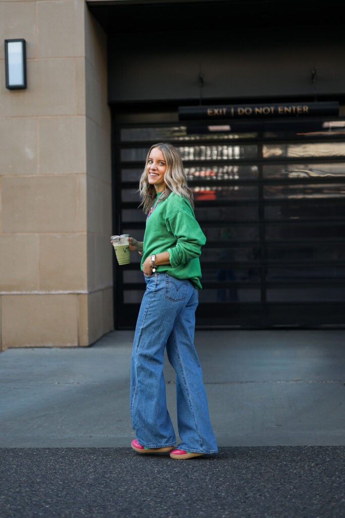 Woman in levi ribcage wide leg