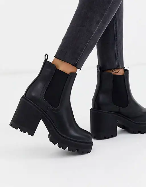 Public Desire Fuzzy chunky heeled ankle boot in black | ASOS