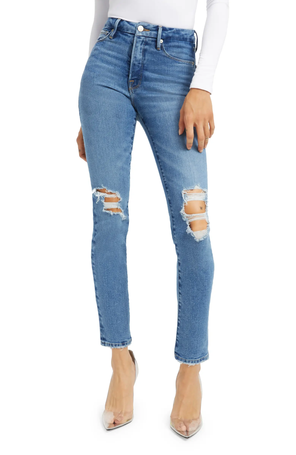 Good Classic Distressed Raw Hem Skinny Jeans