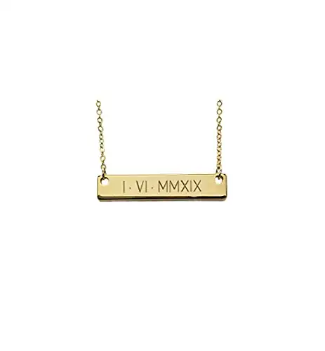 Name Necklace, Wedding Date Necklace - Roman Numerals Engraving