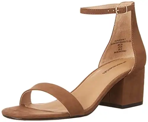 Amazon Essentials Women's Two Strap Heeled Sandal, Brown, 8.5 Wide