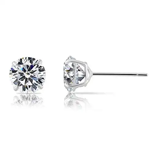 14k White Gold Solitaire Round Cubic Zirconia Stud Earrings with Gold butterfly Pushbacks (5mm)