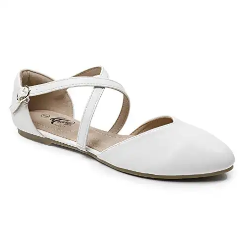 Trary Women's D'Orsay Criss Cross Strap Ballet Flat Shoes White 05