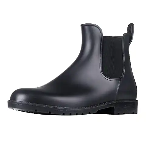 Women’s Short Rain Boots Waterproof Black Elastic Slip On Ankle Booties
