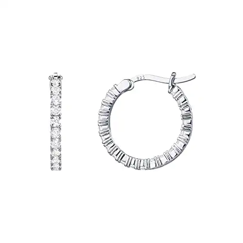 PAVOI 14K Gold Plated 925 Sterling Silver Post Cubic Zirconia Hoop Earrings | White Gold Hoops