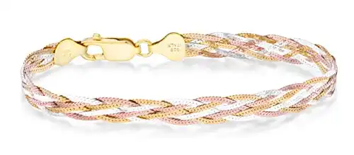 Miabella Tri-Color Braided Herringbone Chain Bracelet for Women