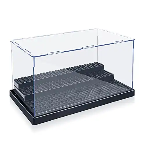KKU Display Case for Minifigure Action Figures Blocks, Acrylic Minifigure Display Case Box Storage with 3 Movable Steps