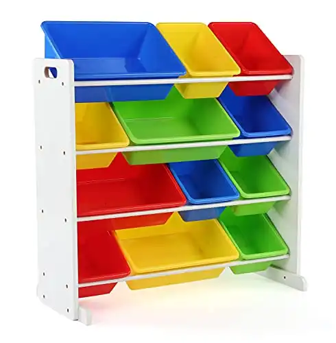 Toy Storage Organizer with 12 Plastic Bins