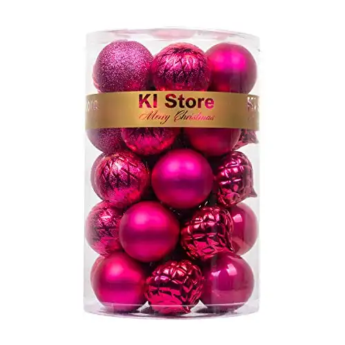 KI Store Hot Pink Christmas Balls 34pcs 2.36-Inch Christmas Tree Decoration Ornaments for Xmas Tree Holiday Wreath Garland Decor Ornaments Hooks Included