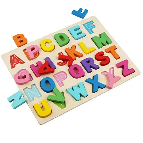 Kimuvin Wooden Alphabet Puzzles, ABC Puzzle Board for Toddlers 3-5 Years Old