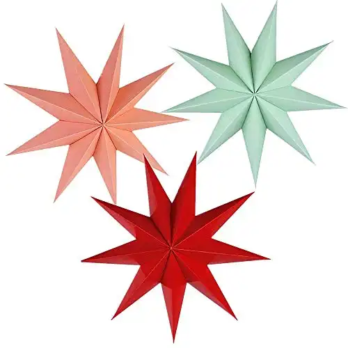 Kiddale 3 Pieces 3D 12" Large Paper Star Hanging Star