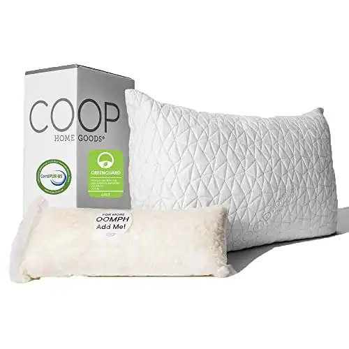 Coop Home Goods - Premium Adjustable Loft - Shredded CertiPUR Memory Foam Pillow with Washable Removable Cover (King)