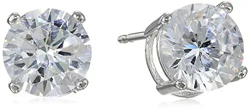Amazon Essentials Platinum Plated Sterling Silver Round Cut Cubic Zirconia Stud Earrings (6.5mm)