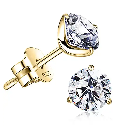 “STUNNING FLAME” 18K Gold Plated Silver Brilliant Cut Simulated Diamond Cubic Zirconia Stud Earrings