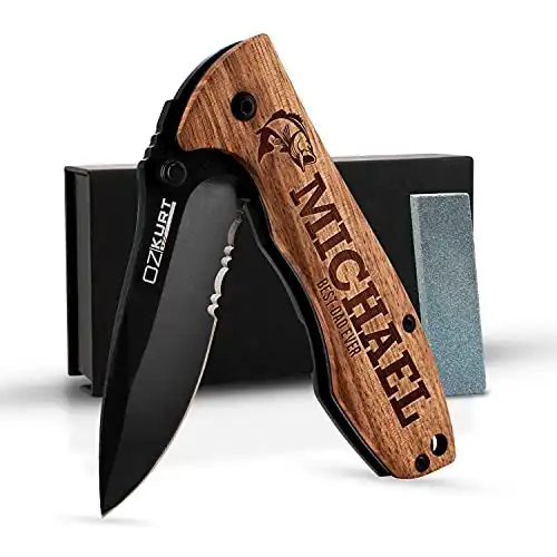 Personalized Engraved Oak Wood Pocket Knife