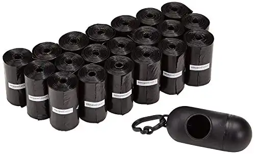 Amazon Basics Unscented Standard Dog Poop Bags with Dispenser and Leash Clip, 13 x 9 Inches, Black - 20 Rolls (300 Bags)