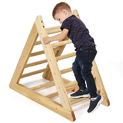 GLACER Wooden Climbing Triangle Ladder, Toddler Triangle Climber with 3 Different Climbing Ladders
