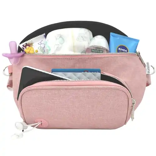 Suessie Fanny Pack Diaper Bag - Baby Changing Pad & Waterproof Wipes Pocket - Stroller Organizer with Universal Stroller Hooks - Mom Small Crossbody Bags - Waist Bag for Women - Dad Belt Bag