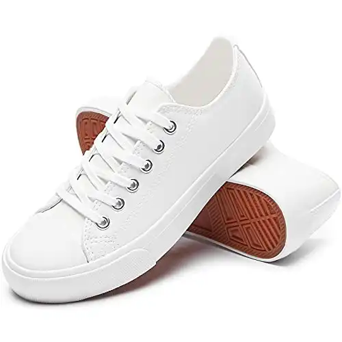 Women's White PU Leather Sneakers Low Top Tennis Shoes