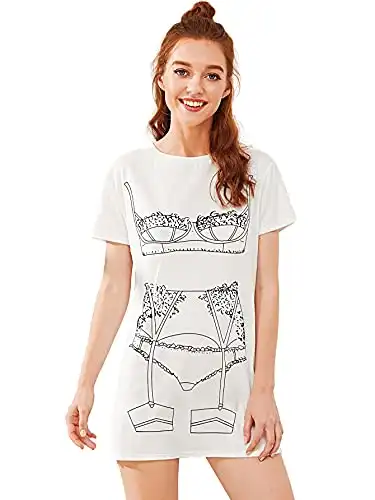 Floerns Women's Funny Lingerie Nightgown Cute Print Tshirt Sleepdress
