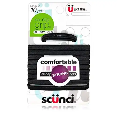 Scunci No-Slip Grip Comfortable All Day Strong Hold, Black Elastics, 10-Pcs per Pack (1-Pack)