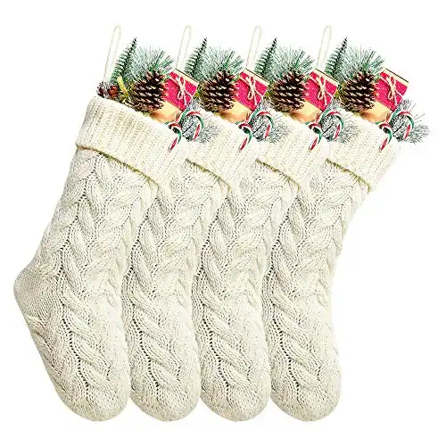 Kunyida Pack 4,18" Unique Ivory White Knit Christmas Stockings