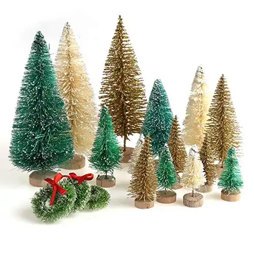 30 Pieces Miniature Sisal Frosted Christmas Trees Bottle Brush Mini Trees